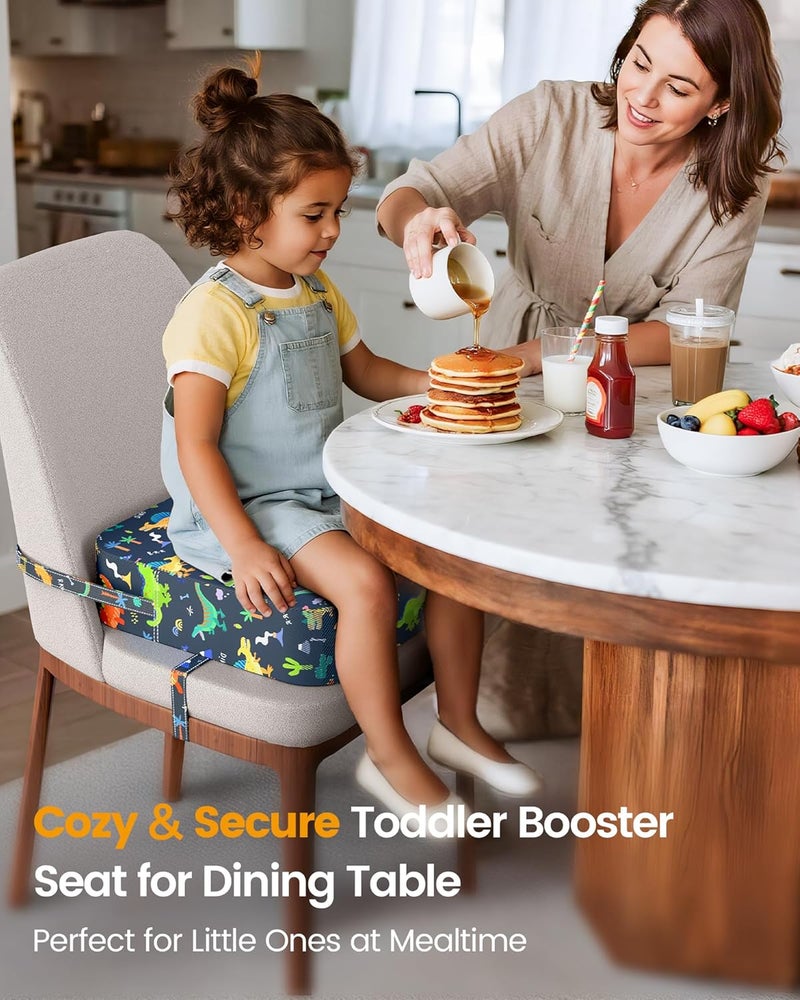OPZAVYA Kid Booster Seat for Kitchen Chair, Portable Toddler Booster Seat for Dining Table with Safety Buckles Portable Increasing Booster Cushion Foam Chair with Non-Slip Bottom (Blue Dinosaur) - Image 3